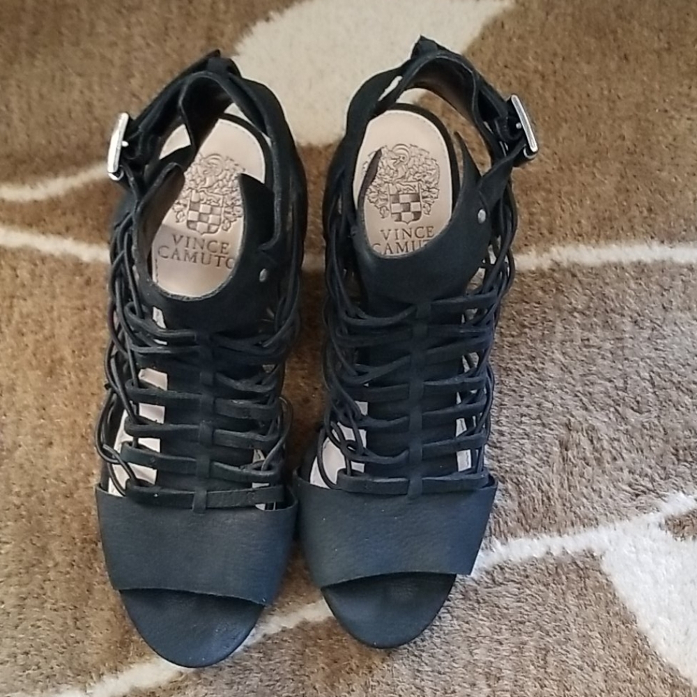 Vince Camuto Evel Peep Toe Leather Sandals 6.5